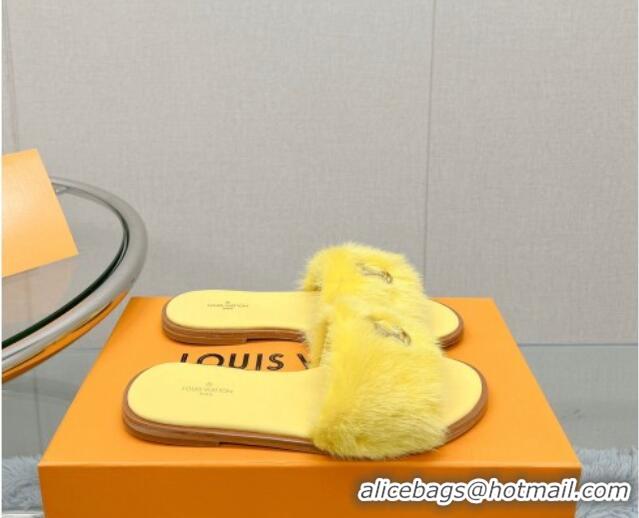 Best Price Louis Vuitton LV Mink Fur Flat Slide Sandals Yellow 609053