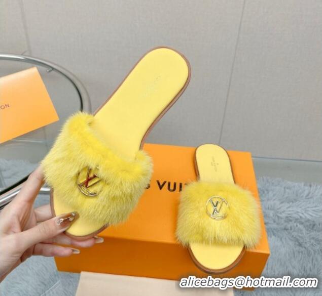 Best Price Louis Vuitton LV Mink Fur Flat Slide Sandals Yellow 609053