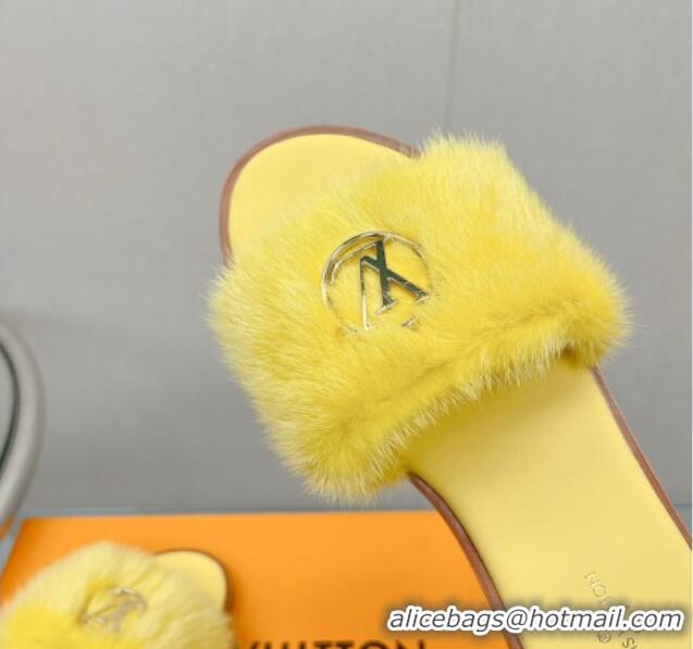 Best Price Louis Vuitton LV Mink Fur Flat Slide Sandals Yellow 609053