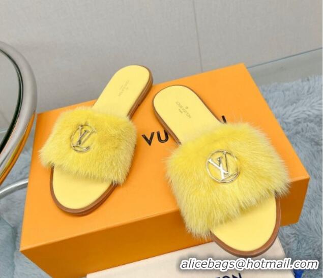 Best Price Louis Vuitton LV Mink Fur Flat Slide Sandals Yellow 609053