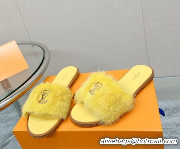 Best Price Louis Vuitton LV Mink Fur Flat Slide Sandals Yellow 609053