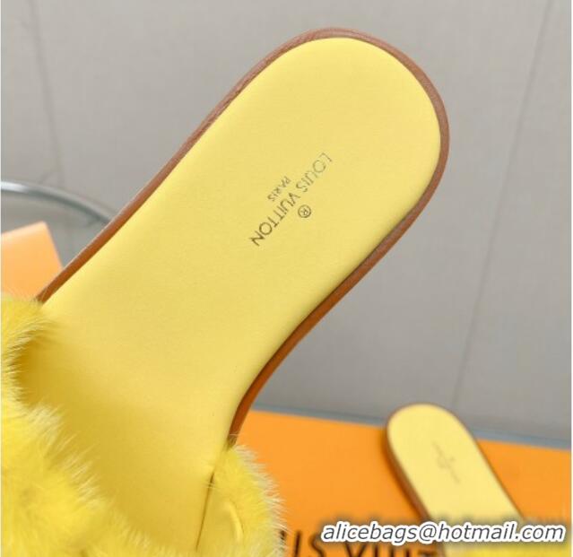 Best Price Louis Vuitton LV Mink Fur Flat Slide Sandals Yellow 609053