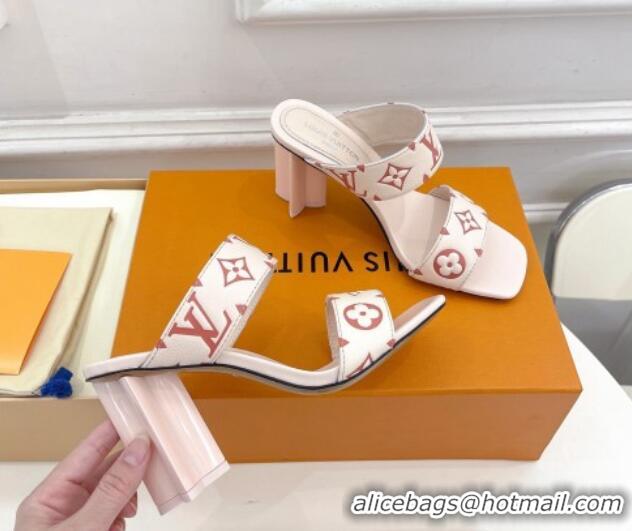 Luxury Louis Vuitton Silhouette Heel Slide Sandals 8.5cm in Monogram Leather Light Pink 0609056