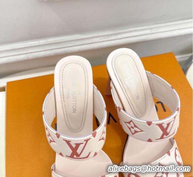 Luxury Louis Vuitton Silhouette Heel Slide Sandals 8.5cm in Monogram Leather Light Pink 0609056