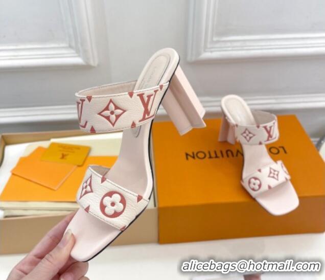 Luxury Louis Vuitton Silhouette Heel Slide Sandals 8.5cm in Monogram Leather Light Pink 0609056