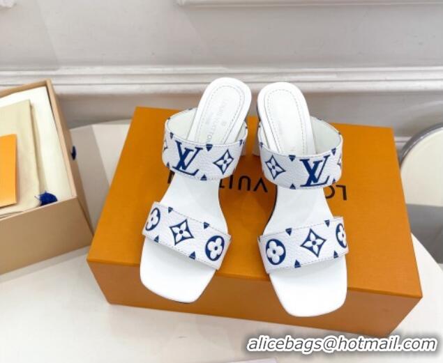 Unique Style Louis Vuitton Silhouette Heel Slide Sandals 8.5cm in Monogram Leather White 609057