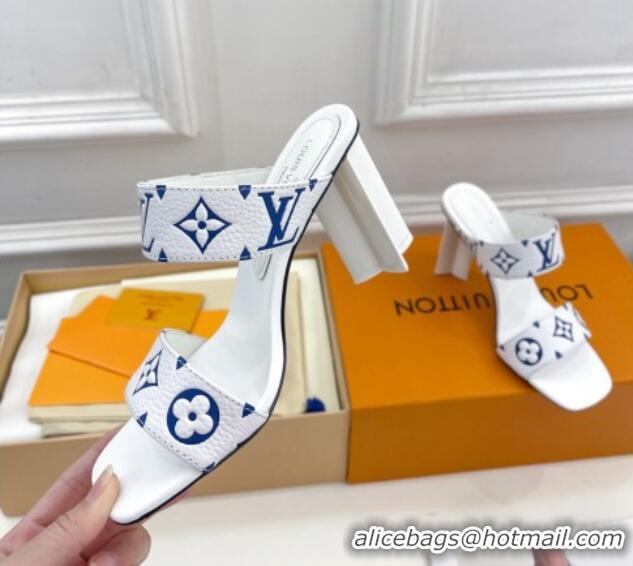 Unique Style Louis Vuitton Silhouette Heel Slide Sandals 8.5cm in Monogram Leather White 609057