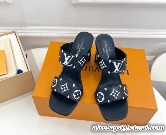 Top Grade Louis Vuitton Silhouette Heel Slide Sandals 8.5cm in Monogram Leather Black 609058