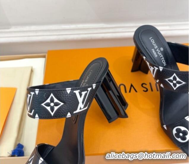 Top Grade Louis Vuitton Silhouette Heel Slide Sandals 8.5cm in Monogram Leather Black 609058