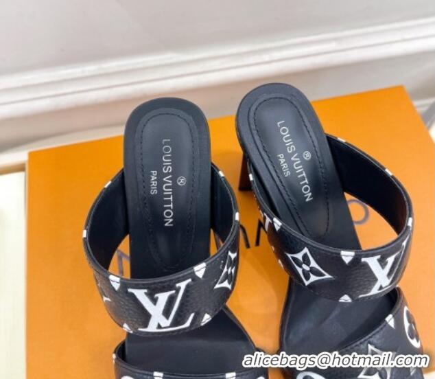 Top Grade Louis Vuitton Silhouette Heel Slide Sandals 8.5cm in Monogram Leather Black 609058