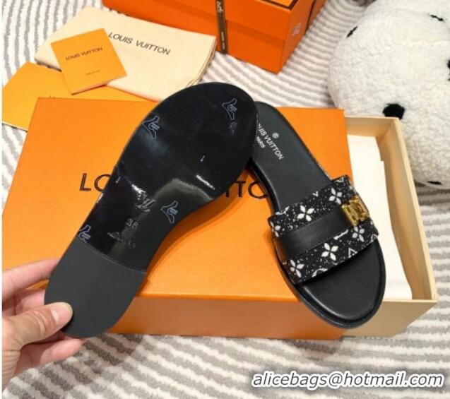 Best Grade Louis Vuitton Lock It Flat Slide Sandals in Monogram Denim Black 625067