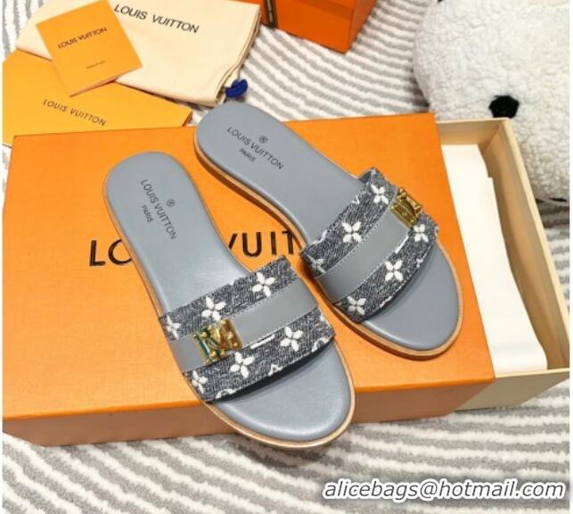 Most Popular Louis Vuitton Lock It Flat Slide Sandals in Monogram Denim Grey 625068