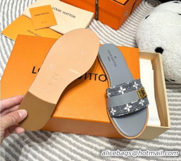 Most Popular Louis Vuitton Lock It Flat Slide Sandals in Monogram Denim Grey 625068