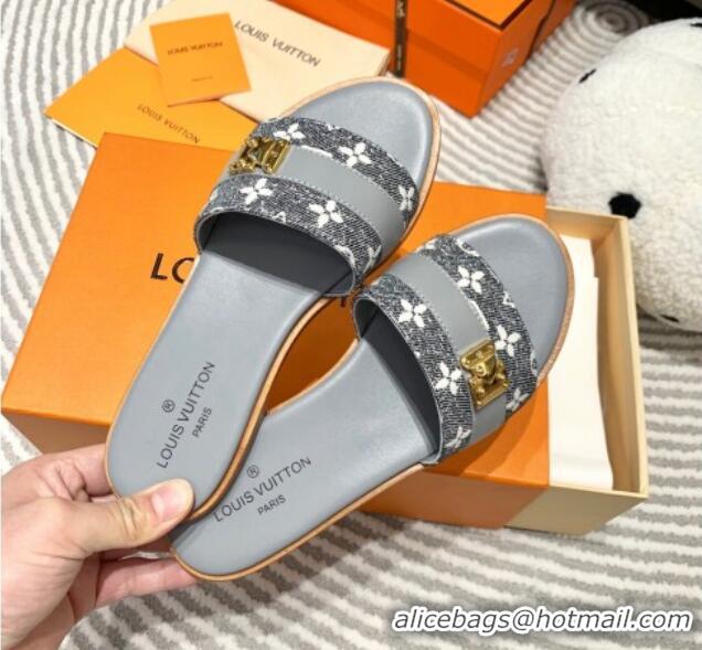 Most Popular Louis Vuitton Lock It Flat Slide Sandals in Monogram Denim Grey 625068