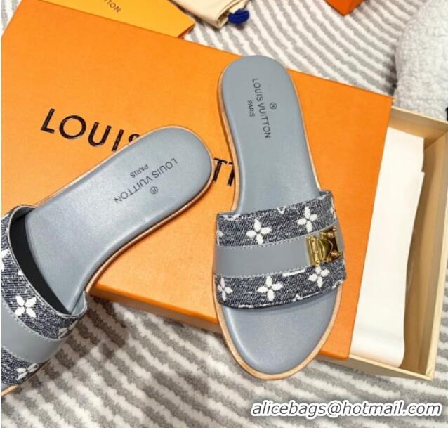 Most Popular Louis Vuitton Lock It Flat Slide Sandals in Monogram Denim Grey 625068