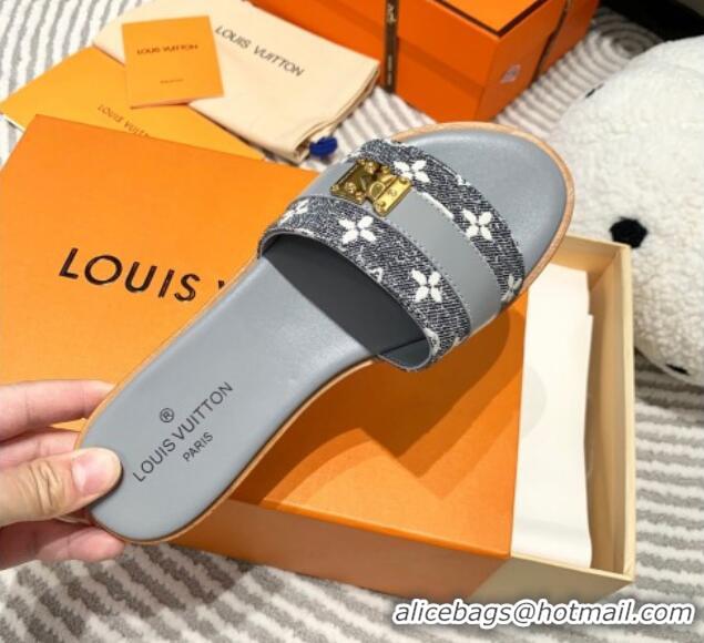 Most Popular Louis Vuitton Lock It Flat Slide Sandals in Monogram Denim Grey 625068