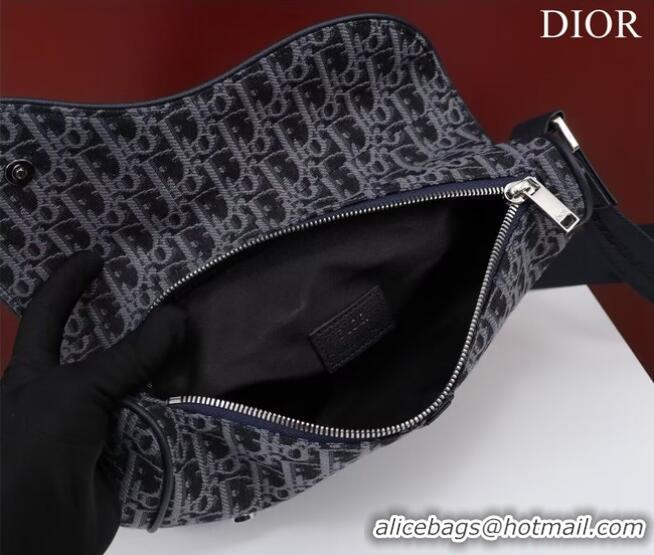 Famous Brand Dior Essentials SADDLE BAG Oblique Jacquard 1ADPO093 dark blue