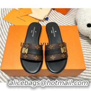 Duplicate Louis Vuitton Lock It Flat Slide Sandals in Classic Monogram Canvas 625070