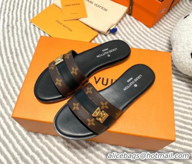 Duplicate Louis Vuitton Lock It Flat Slide Sandals in Classic Monogram Canvas 625070