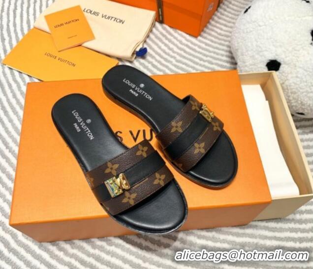 Duplicate Louis Vuitton Lock It Flat Slide Sandals in Classic Monogram Canvas 625070