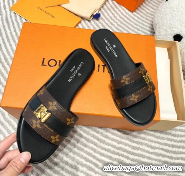 Duplicate Louis Vuitton Lock It Flat Slide Sandals in Classic Monogram Canvas 625070