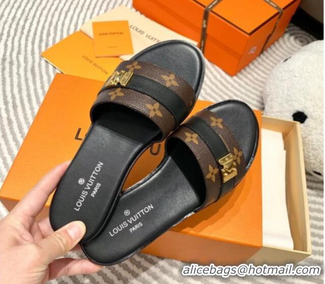 Duplicate Louis Vuitton Lock It Flat Slide Sandals in Classic Monogram Canvas 625070