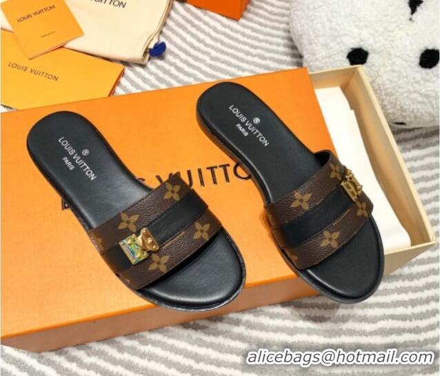 Duplicate Louis Vuitton Lock It Flat Slide Sandals in Classic Monogram Canvas 625070