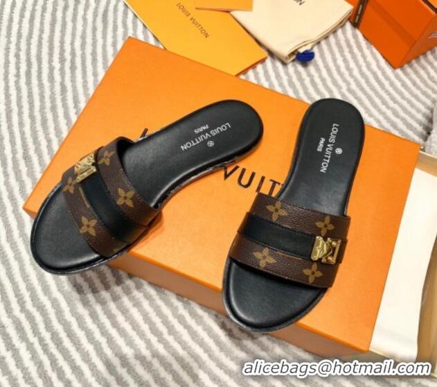 Duplicate Louis Vuitton Lock It Flat Slide Sandals in Classic Monogram Canvas 625070