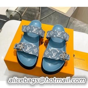 Classic Hot Louis Vuitton Bom Dia Flat Comfort Slide Sandals in Monogram Denim Light Blue 0625071