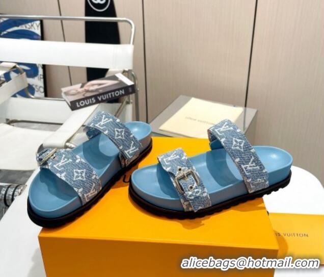 Classic Hot Louis Vuitton Bom Dia Flat Comfort Slide Sandals in Monogram Denim Light Blue 0625071