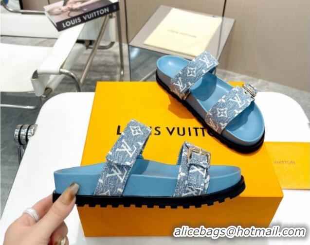 Classic Hot Louis Vuitton Bom Dia Flat Comfort Slide Sandals in Monogram Denim Light Blue 0625071