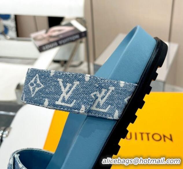 Classic Hot Louis Vuitton Bom Dia Flat Comfort Slide Sandals in Monogram Denim Light Blue 0625071