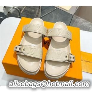 Perfect Louis Vuitton Bom Dia Flat Comfort Slide Sandals in Monogram Lamb Leather Light Beige 0625075