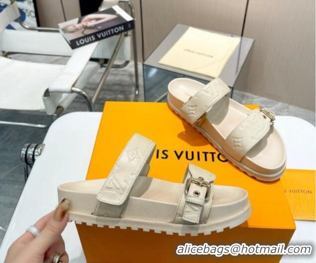 Perfect Louis Vuitton Bom Dia Flat Comfort Slide Sandals in Monogram Lamb Leather Light Beige 0625075