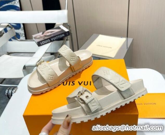 Perfect Louis Vuitton Bom Dia Flat Comfort Slide Sandals in Monogram Lamb Leather Light Beige 0625075