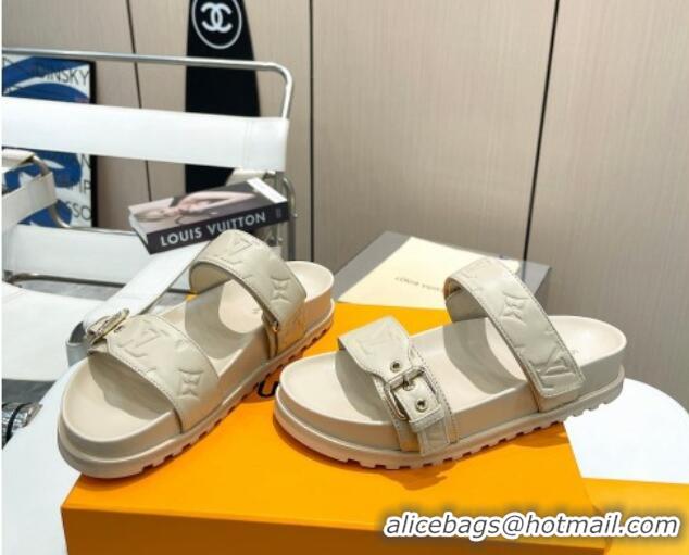 Perfect Louis Vuitton Bom Dia Flat Comfort Slide Sandals in Monogram Lamb Leather Light Beige 0625075