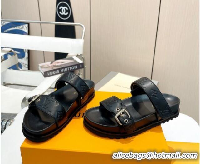 Popular Style Louis Vuitton Bom Dia Flat Comfort Slide Sandals in Monogram Lamb Leather Black 625076