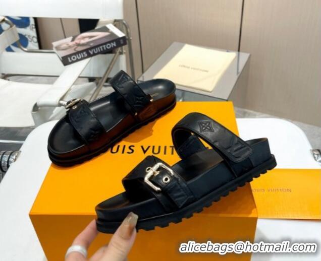 Popular Style Louis Vuitton Bom Dia Flat Comfort Slide Sandals in Monogram Lamb Leather Black 625076