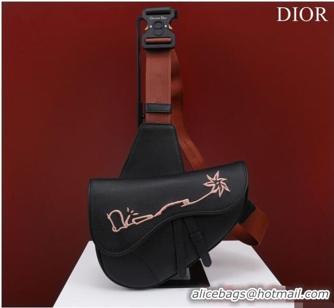 Famous Brand Dior Essentials SADDLE BAG Grained Calfskin 1ADPO093G BLACK