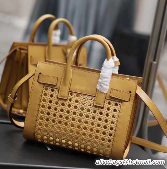 Best Price SAINT LAUREN SAC DE JOUR BABY IN CANEWORK VEGETABLE-TANNED LEATHER Y877440 Apricot