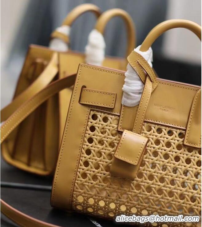 Best Price SAINT LAUREN SAC DE JOUR BABY IN CANEWORK VEGETABLE-TANNED LEATHER Y877440 Apricot