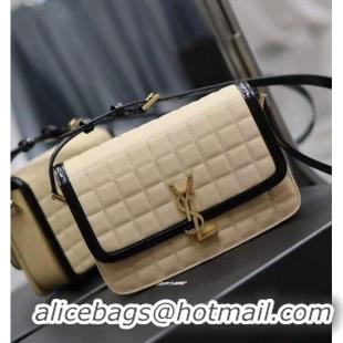 Inexpensive SAINT LAUREN SOLFERINO MEDIUM SATCHEL IN QUILTED NUBUCK SUEDE Y886305 OFF WHITE AND BLACK