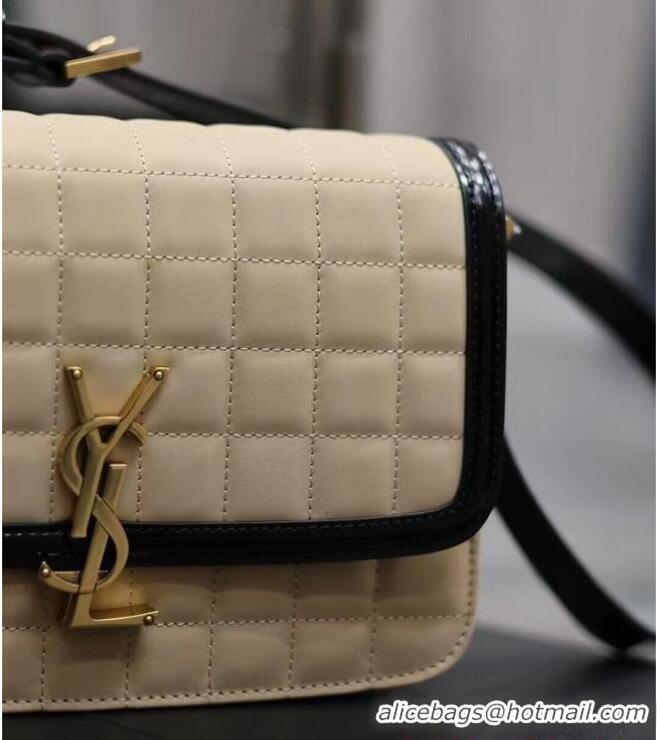 Inexpensive SAINT LAUREN SOLFERINO MEDIUM SATCHEL IN QUILTED NUBUCK SUEDE Y886305 OFF WHITE AND BLACK