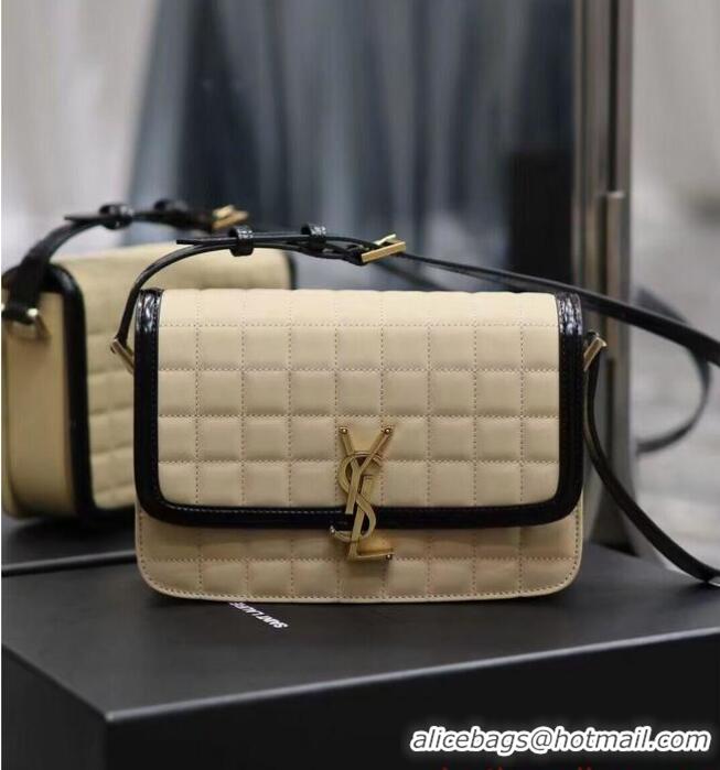 Inexpensive SAINT LAUREN SOLFERINO MEDIUM SATCHEL IN QUILTED NUBUCK SUEDE Y886305 OFF WHITE AND BLACK