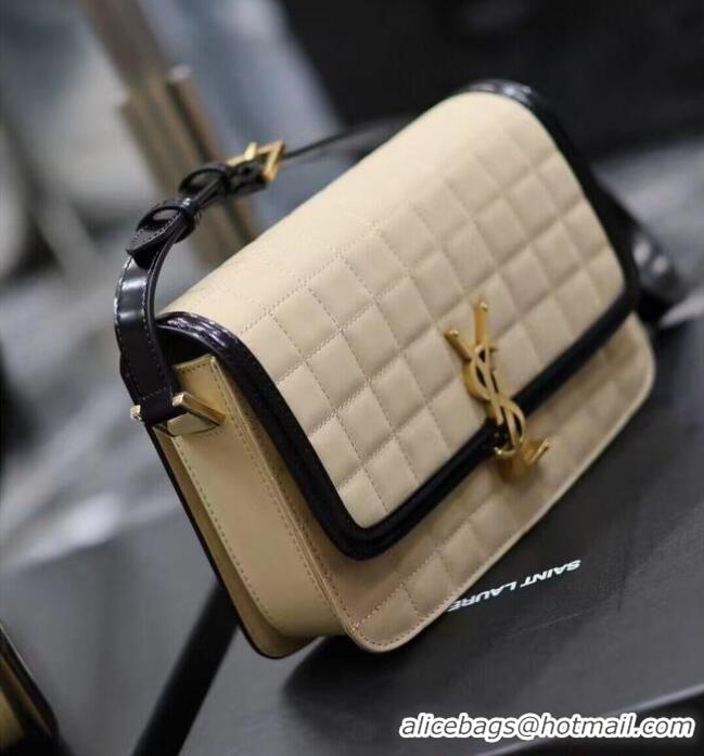 Inexpensive SAINT LAUREN SOLFERINO MEDIUM SATCHEL IN QUILTED NUBUCK SUEDE Y886305 OFF WHITE AND BLACK