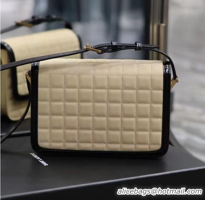 Inexpensive SAINT LAUREN SOLFERINO MEDIUM SATCHEL IN QUILTED NUBUCK SUEDE Y886305 OFF WHITE AND BLACK