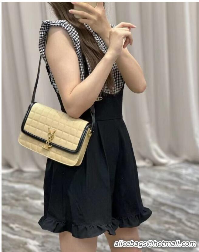 Inexpensive SAINT LAUREN SOLFERINO MEDIUM SATCHEL IN QUILTED NUBUCK SUEDE Y886305 OFF WHITE AND BLACK