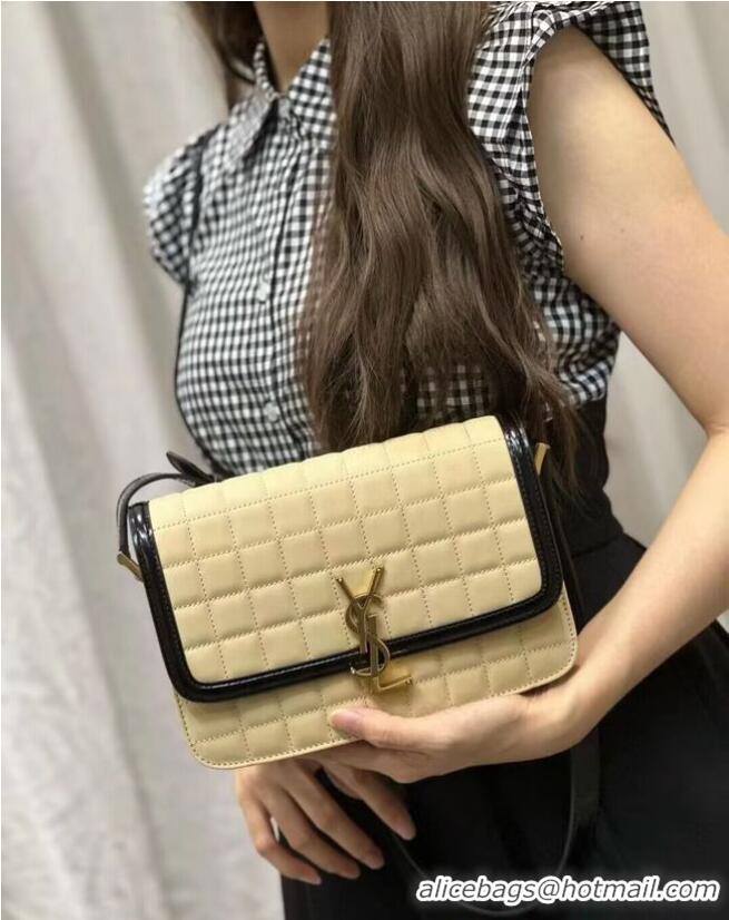 Inexpensive SAINT LAUREN SOLFERINO MEDIUM SATCHEL IN QUILTED NUBUCK SUEDE Y886305 OFF WHITE AND BLACK