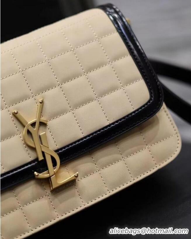 Inexpensive SAINT LAUREN SOLFERINO MEDIUM SATCHEL IN QUILTED NUBUCK SUEDE Y886305 OFF WHITE AND BLACK