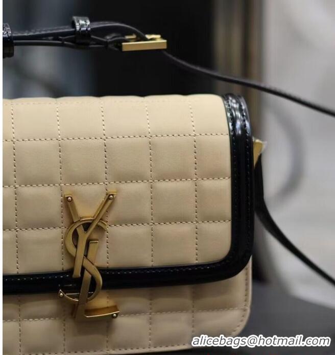 Top Quality SAINT LAUREN SOLFERINO SMALL SATCHEL IN QUILTED NUBUCK SUEDE 739139 OFF WHITE AND BLACK